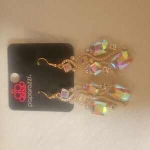 Paparazzi Gold and Silver Earrings with Iridescent Gems
